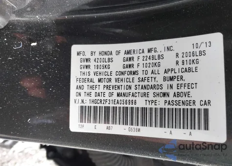 2014 Honda Accord Lx z USA, uszkodzony, nr VIN 1HGCR2F31EA056998